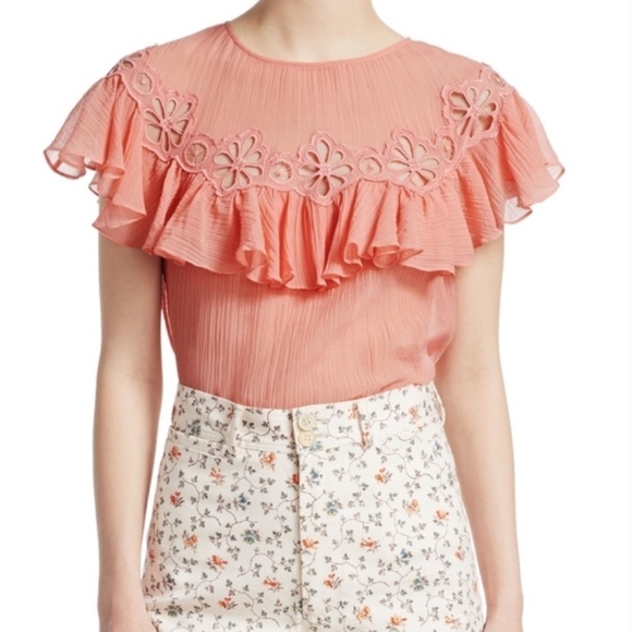 NWT Rebecca Taylor pinwheel eyelet ruffle top - Picture 1 of 6
